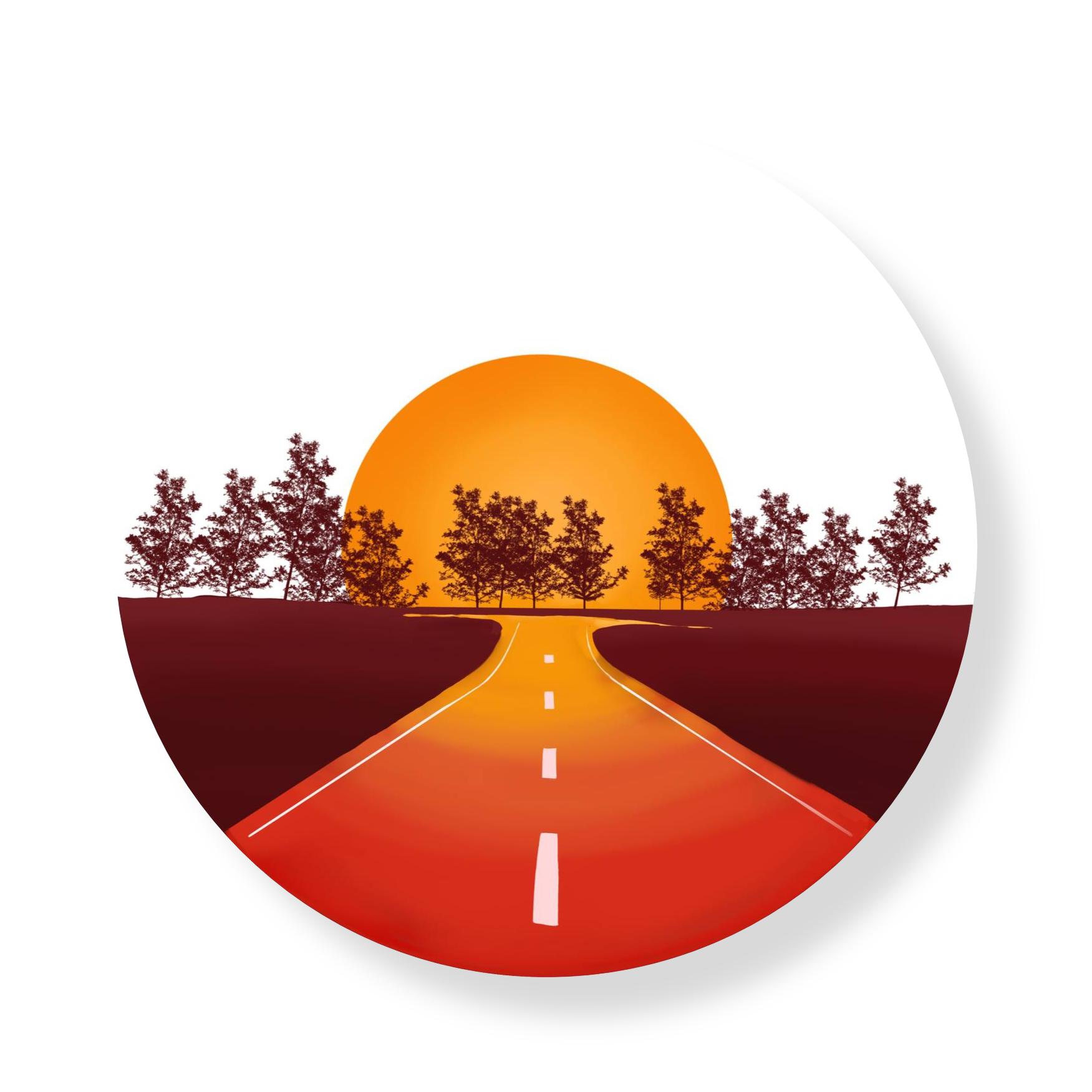 Sunset Grill logo with a road and trees